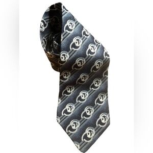 Vintage 100% Silk Necktie Black & Cream with Gold Accents